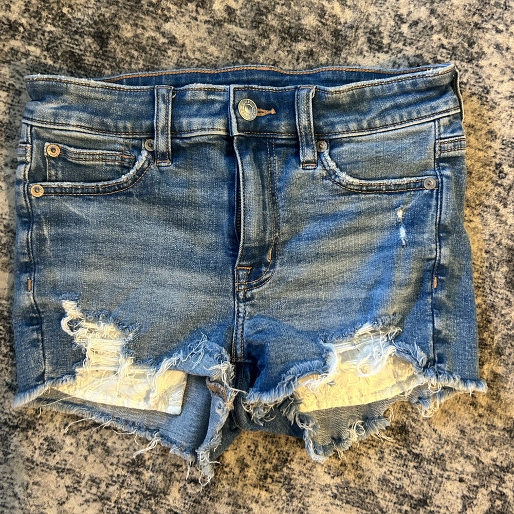 American Eagle Outfitters Blue Jean Shorts Distressed Frayed Hem